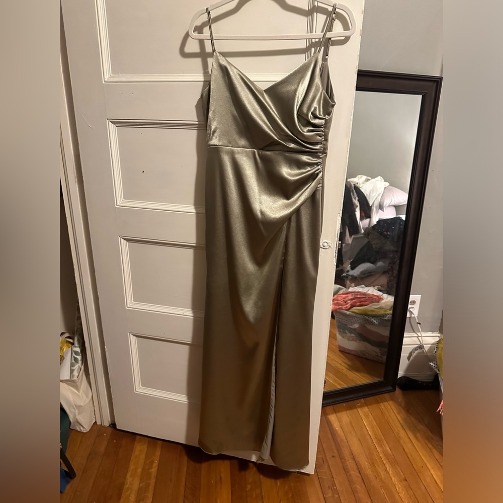 Birdy Grey Catherine Dress in Shiny Satin Moss